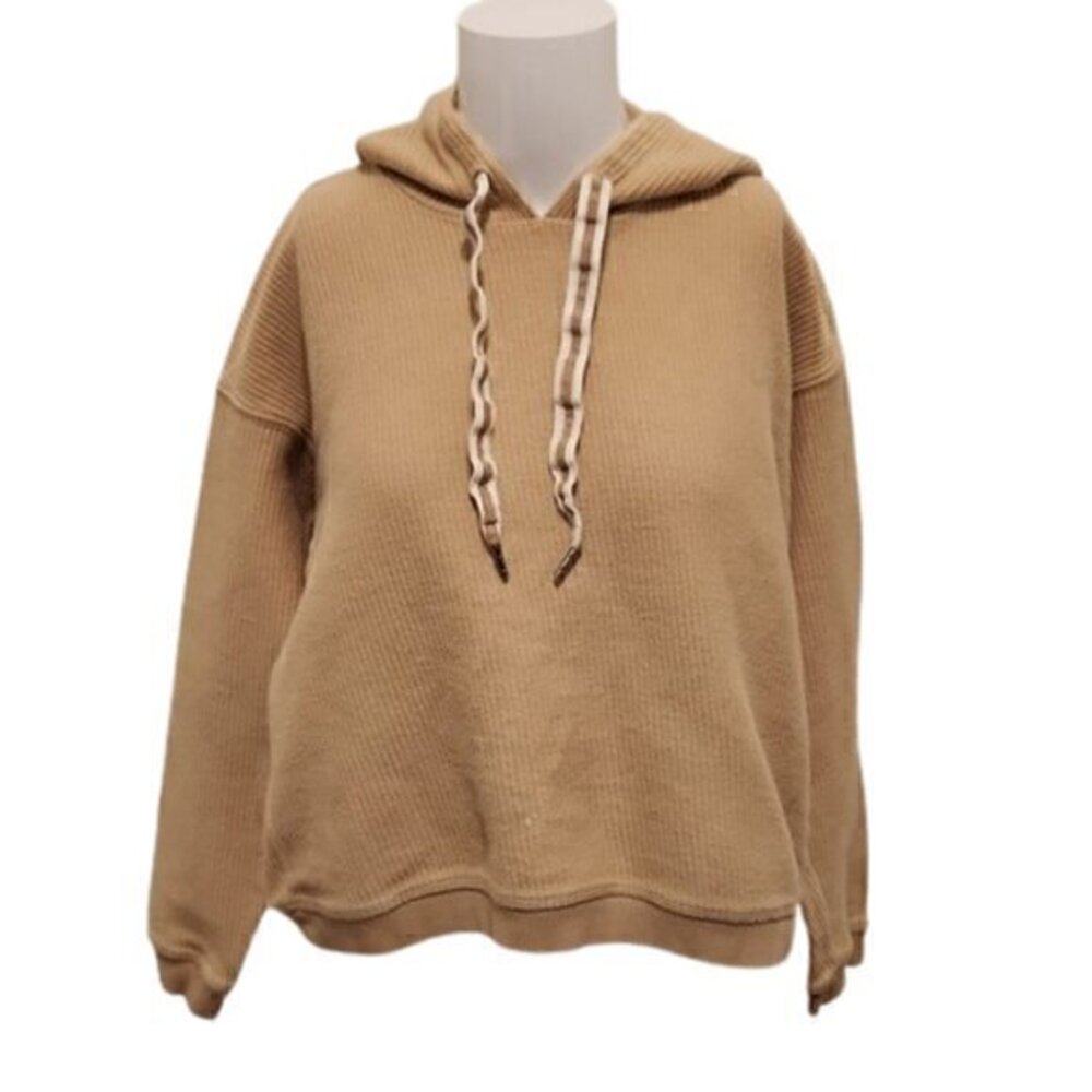 [Aerie] Tan Ribbed Crop Top Hoodie - Size XS
